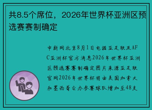 共8.5个席位，2026年世界杯亚洲区预选赛赛制确定